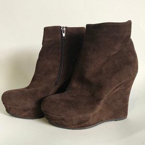 Brown Faux Suede Wedge Ankle Boot